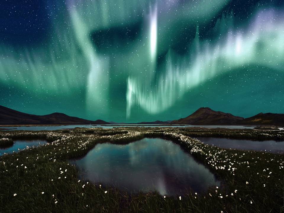 Aurora Borealis Above Lake